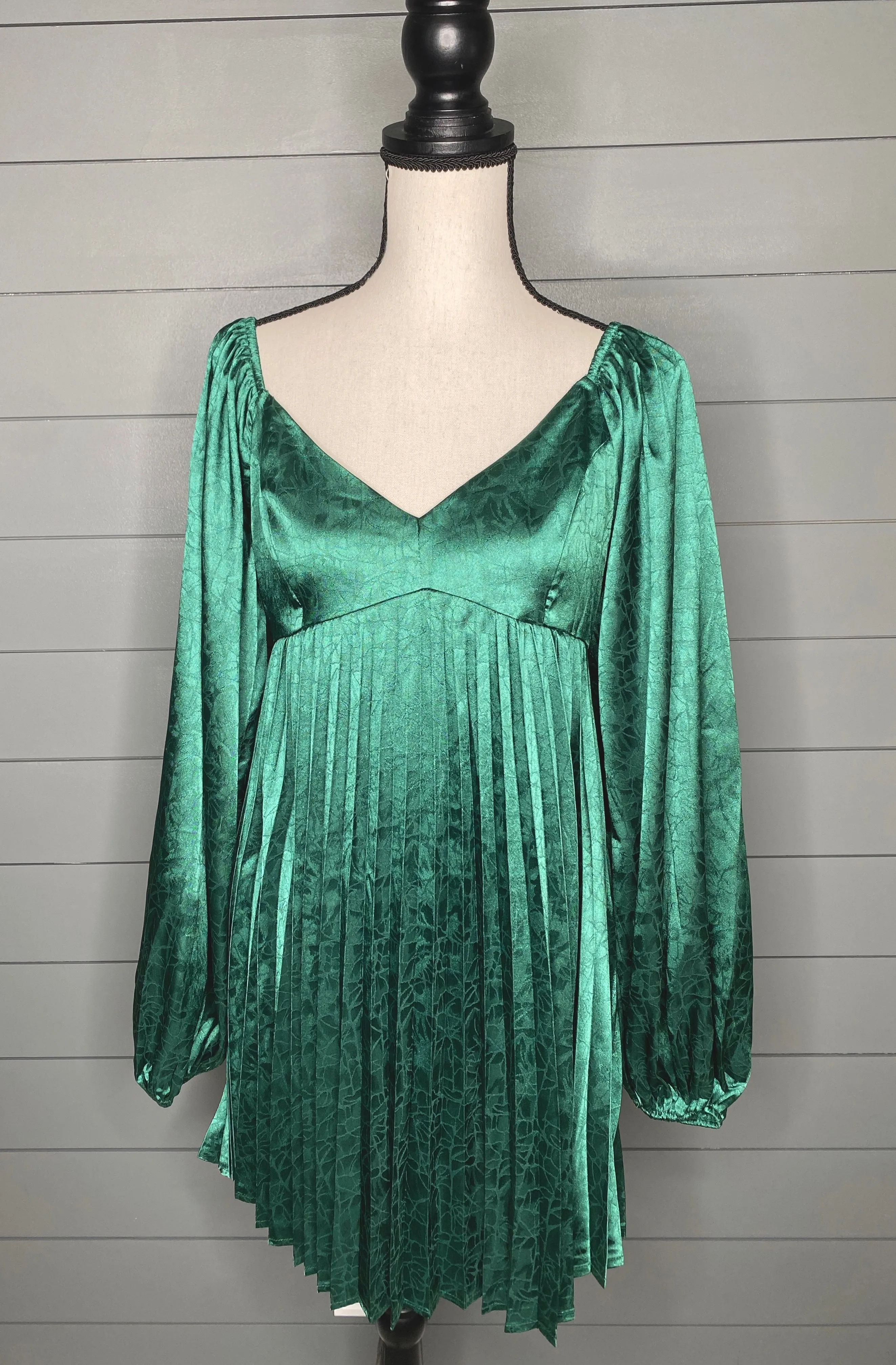 Happy Holidays Green Pleated Dress
