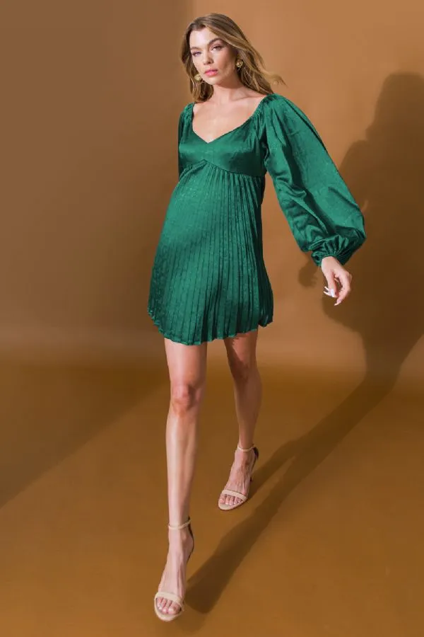 Happy Holidays Green Pleated Dress