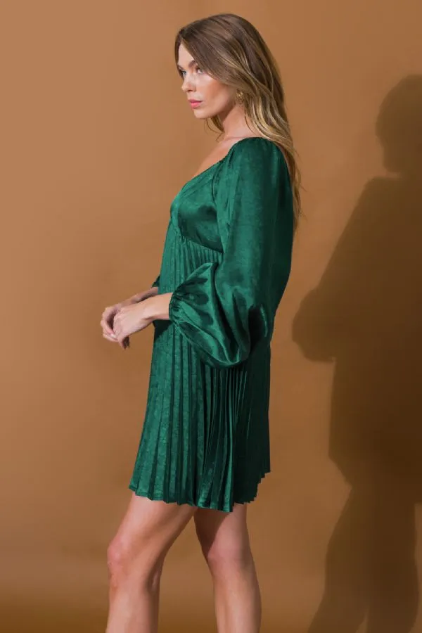 Happy Holidays Green Pleated Dress