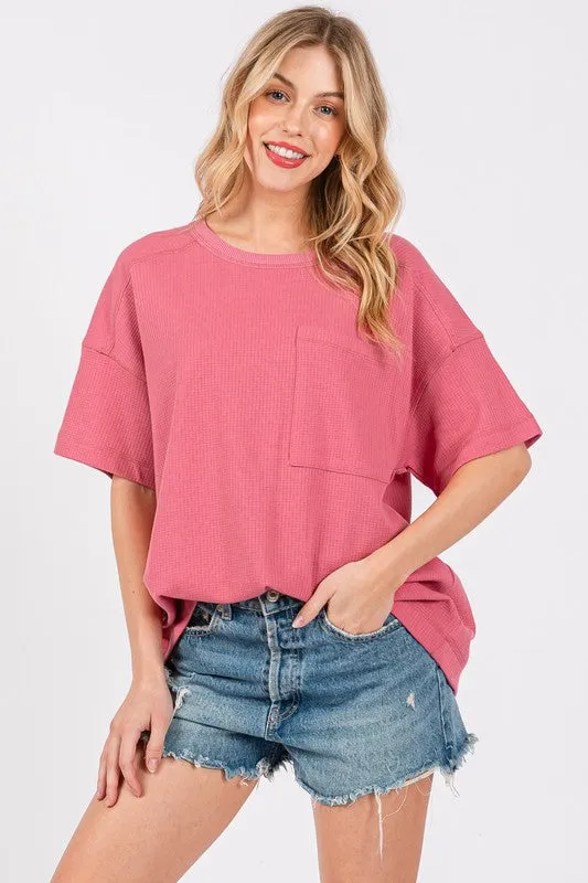 Hazel Blues® |  Cesfemme Textured Drop Shoulder T-Shirt