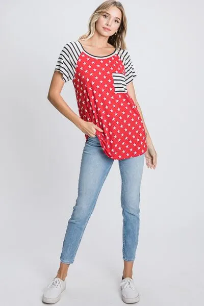 Hazel Blues® | Heimish Star & Striped Round Neck Short Sleeve T-Shirt