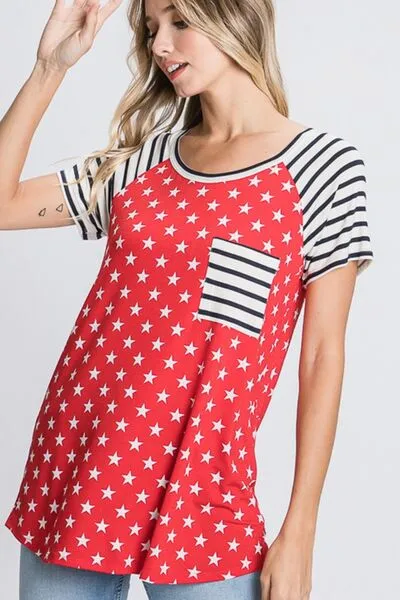 Hazel Blues® | Heimish Star & Striped Round Neck Short Sleeve T-Shirt