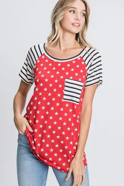 Hazel Blues® | Heimish Star & Striped Round Neck Short Sleeve T-Shirt