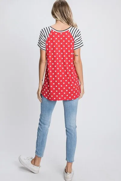 Hazel Blues® | Heimish Star & Striped Round Neck Short Sleeve T-Shirt