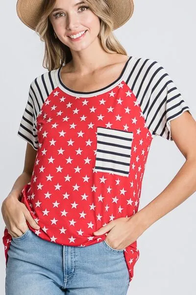 Hazel Blues® | Heimish Star & Striped Round Neck Short Sleeve T-Shirt