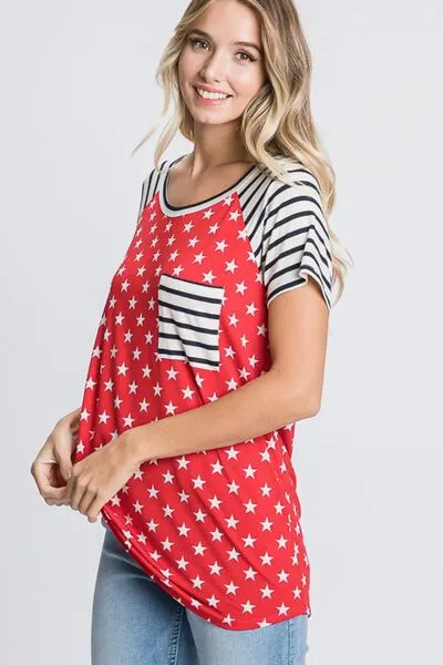Hazel Blues® | Heimish Star & Striped Round Neck Short Sleeve T-Shirt