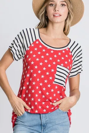 Hazel Blues® | Heimish Star & Striped Round Neck Short Sleeve T-Shirt