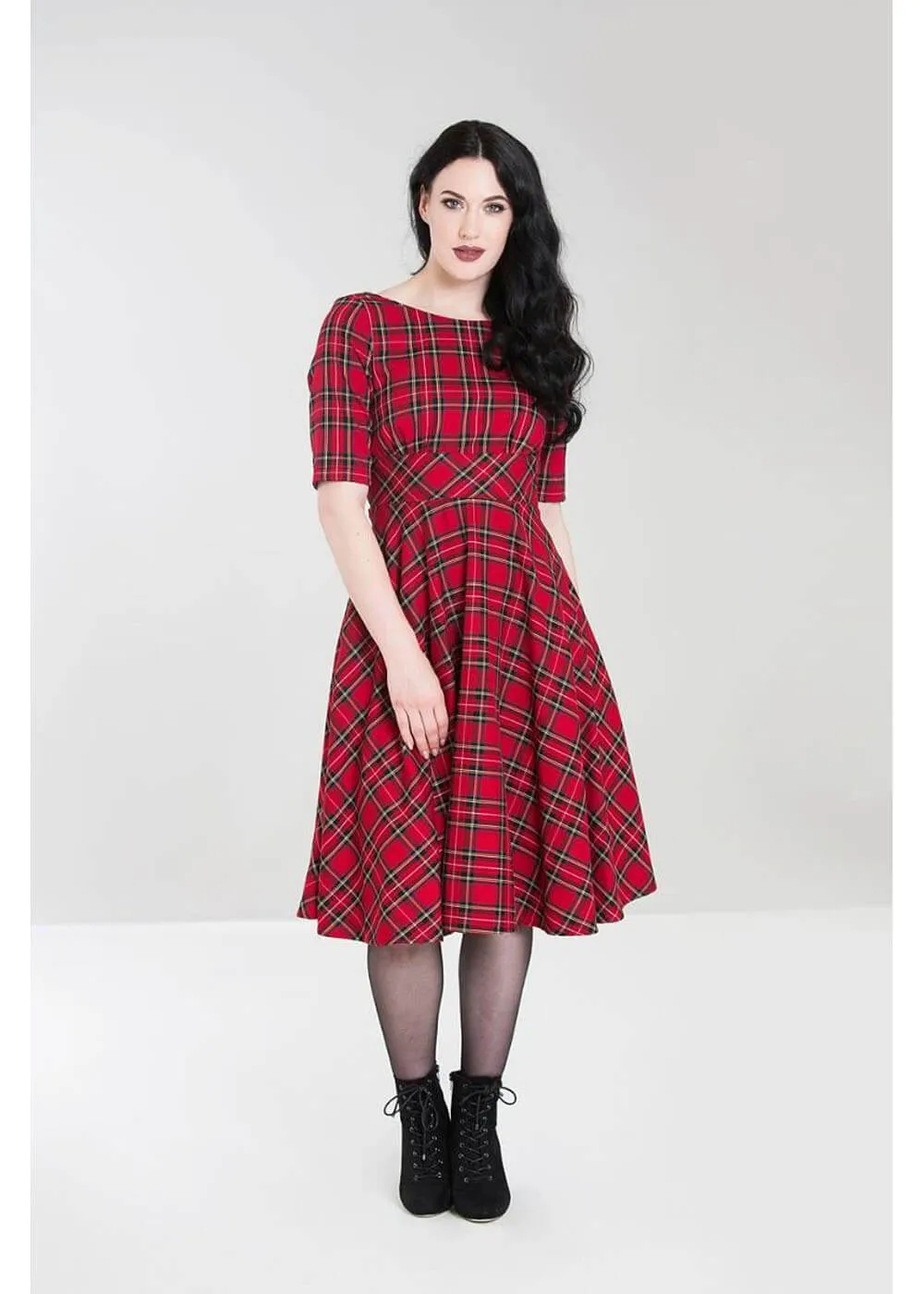 Hell Bunny Irvine Tartan 50's Swing Dress Red