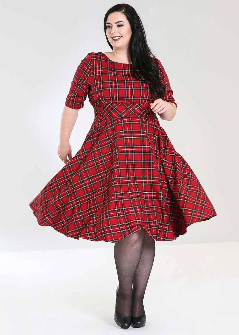 Hell Bunny Irvine Tartan 50's Swing Dress Red