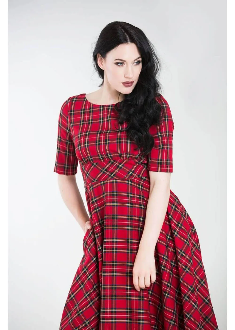 Hell Bunny Irvine Tartan 50's Swing Dress Red