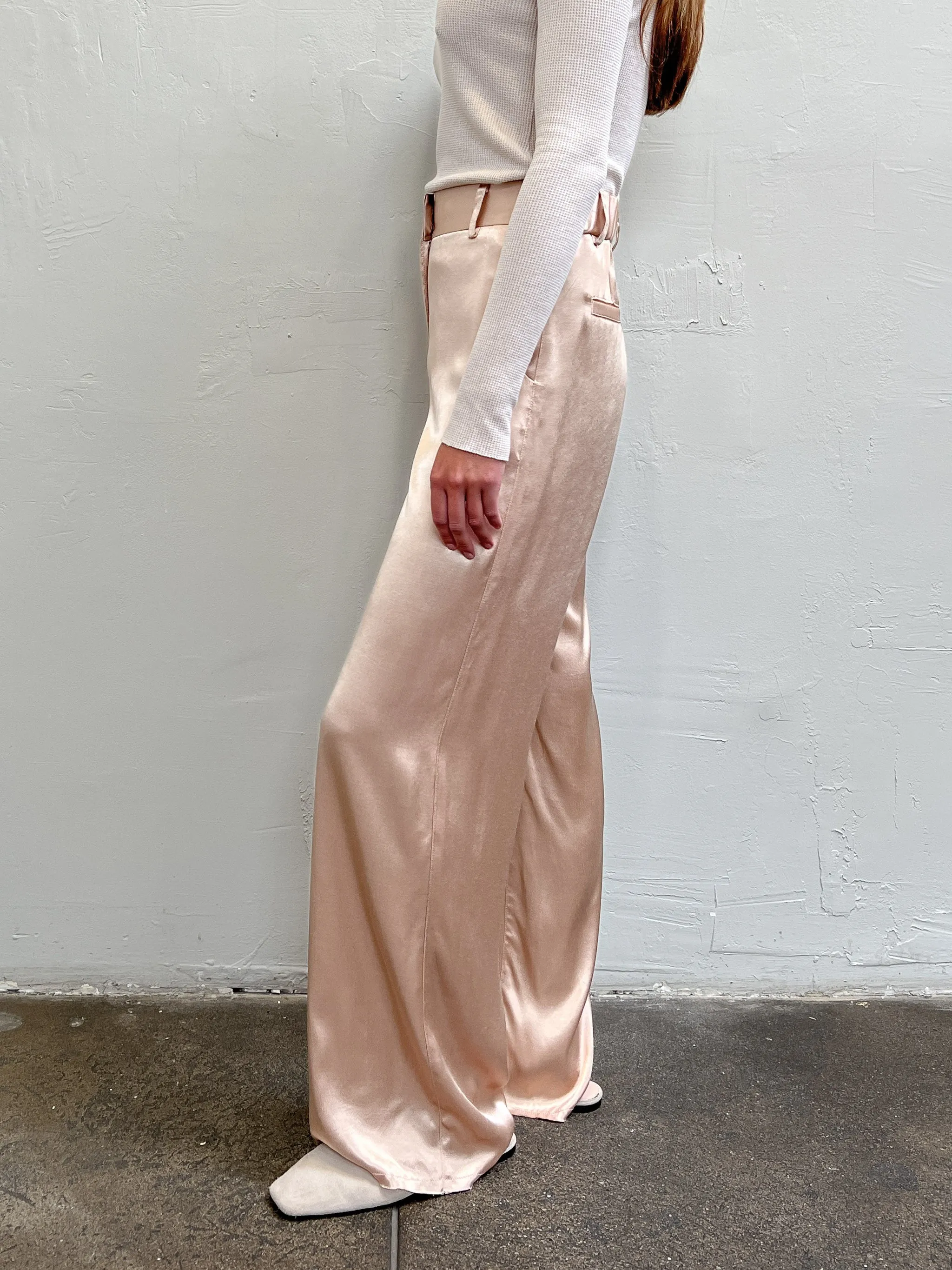 Hepburn Pant in Italian Satin - Champagne