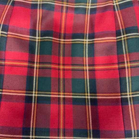 House of Bruar Tartan Plaid Invert Pleat Wool Skirt Made in Scotland Sz 16