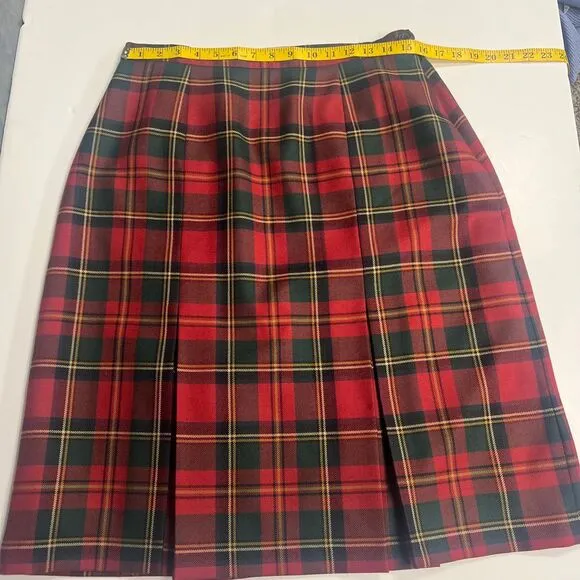 House of Bruar Tartan Plaid Invert Pleat Wool Skirt Made in Scotland Sz 16