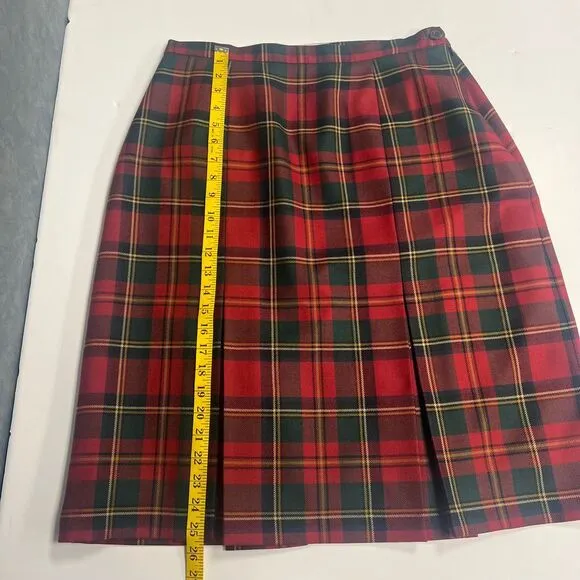 House of Bruar Tartan Plaid Invert Pleat Wool Skirt Made in Scotland Sz 16