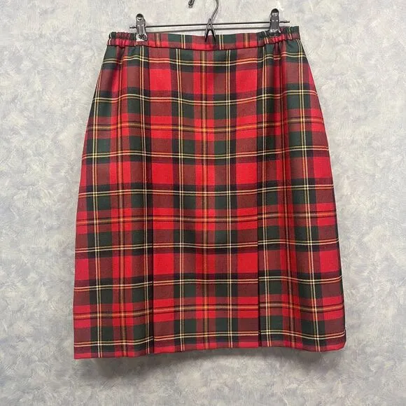 House of Bruar Tartan Plaid Invert Pleat Wool Skirt Made in Scotland Sz 16