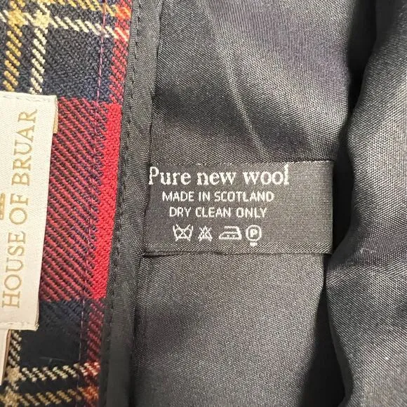 House of Bruar Tartan Plaid Invert Pleat Wool Skirt Made in Scotland Sz 16