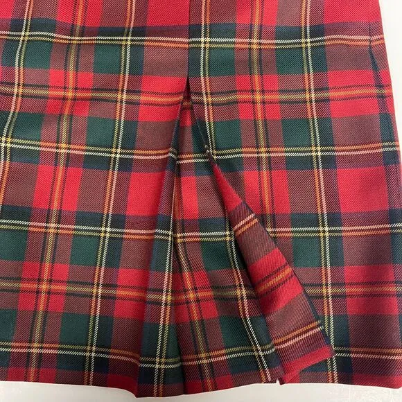 House of Bruar Tartan Plaid Invert Pleat Wool Skirt Made in Scotland Sz 16