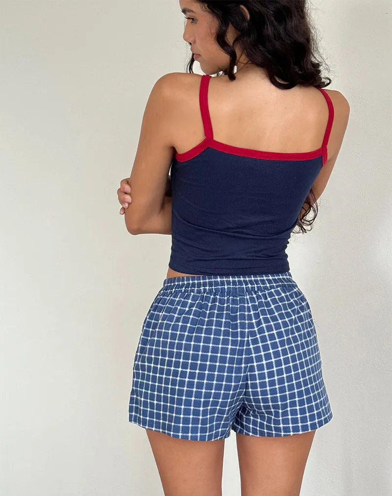 Icah Pyjama Vest Top in Navy with Red Binding and Apple Motif