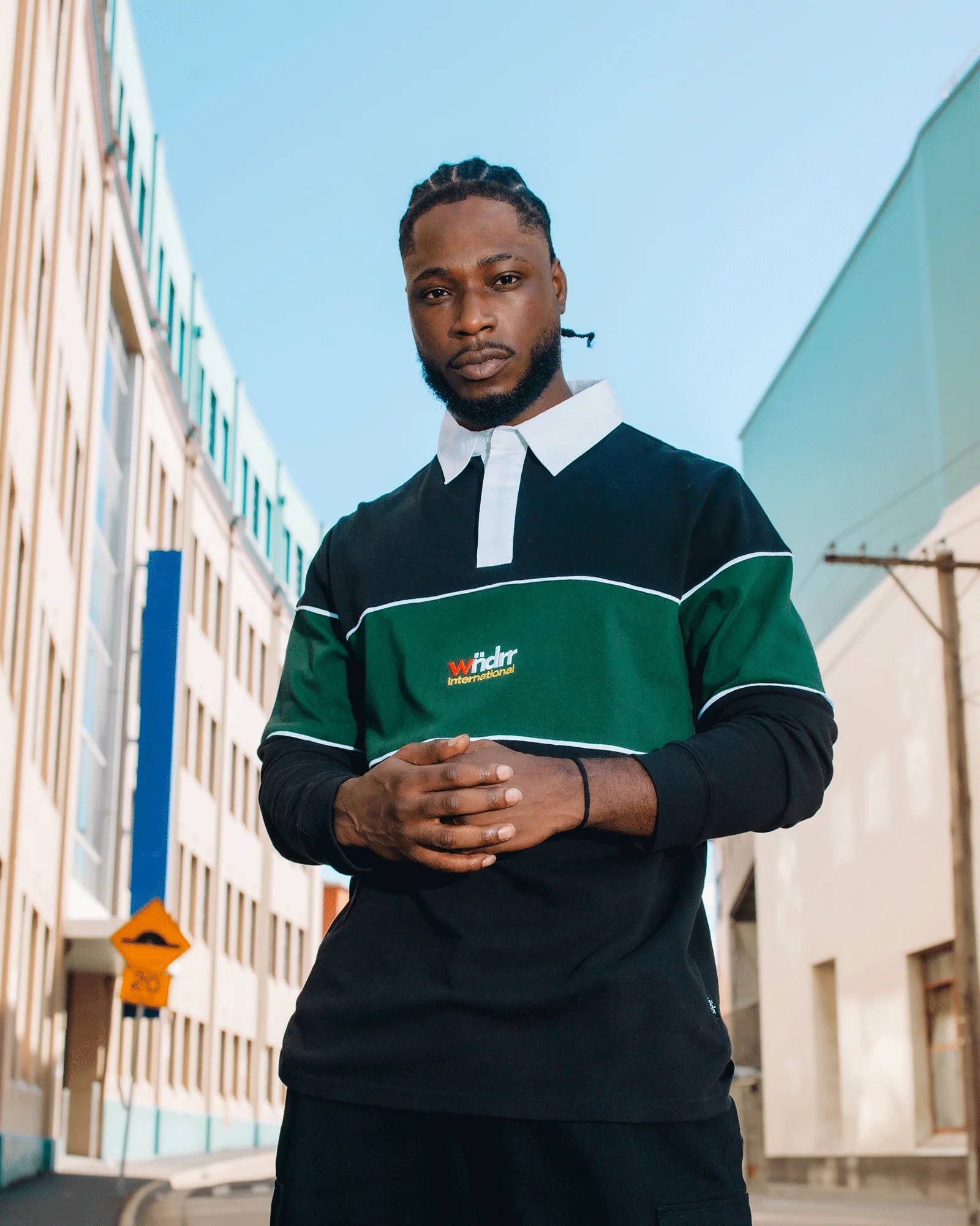 INT PANEL RUGBY TOP - BLACK/FOREST GREEN