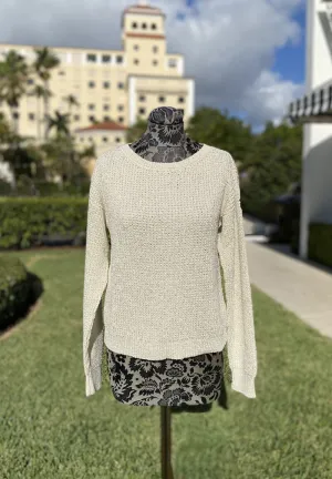 Italian Shimmery Cotton Crewneck Top in Beige