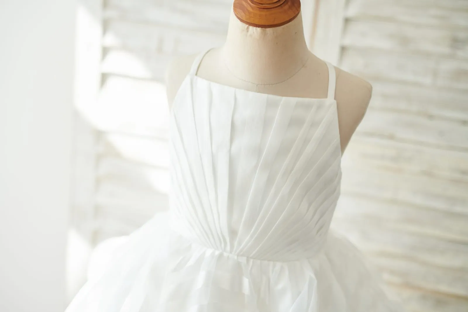 Ivory Stripe Organza Spaghetti Straps Wedding Flower Girl Dress