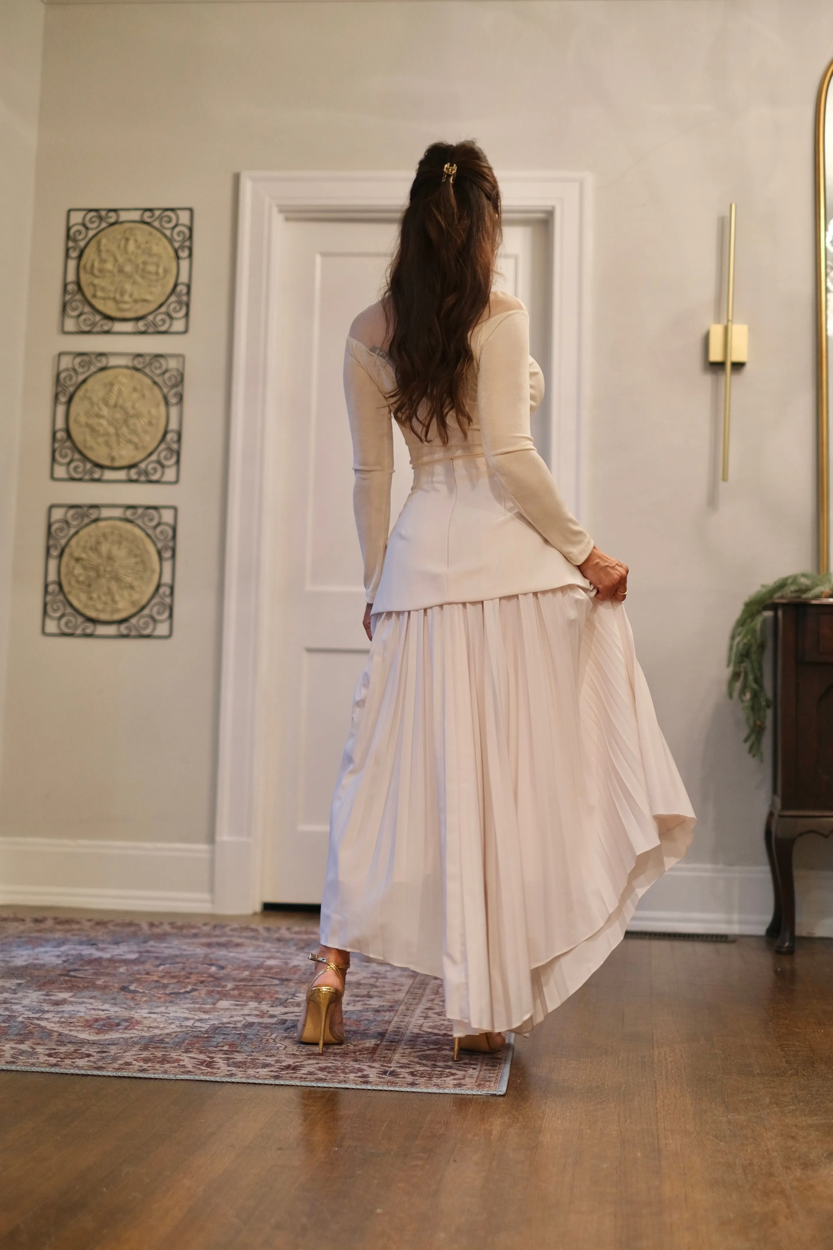 Ivy Ivory Pleated Asymmetrical Skirt