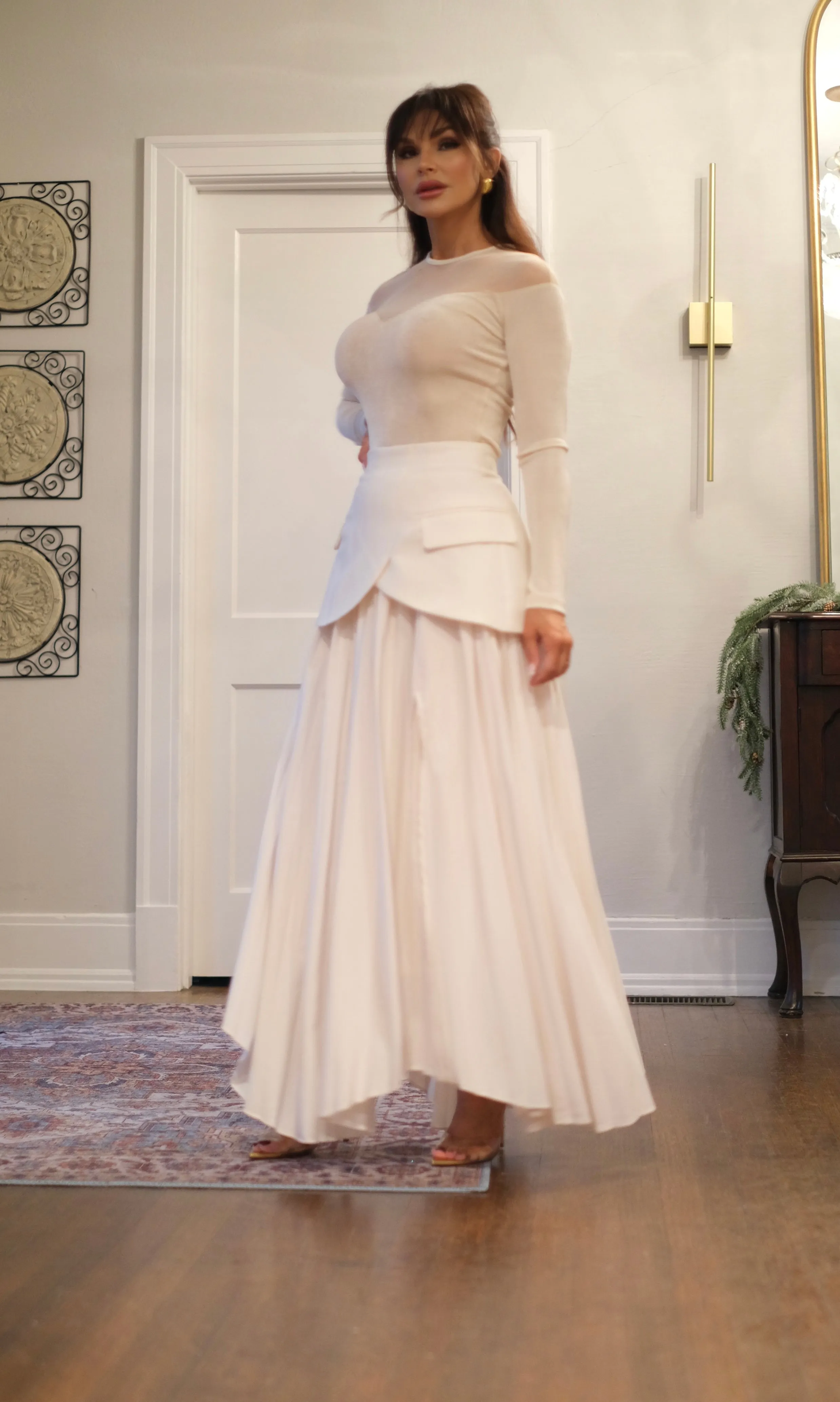 Ivy Ivory Pleated Asymmetrical Skirt