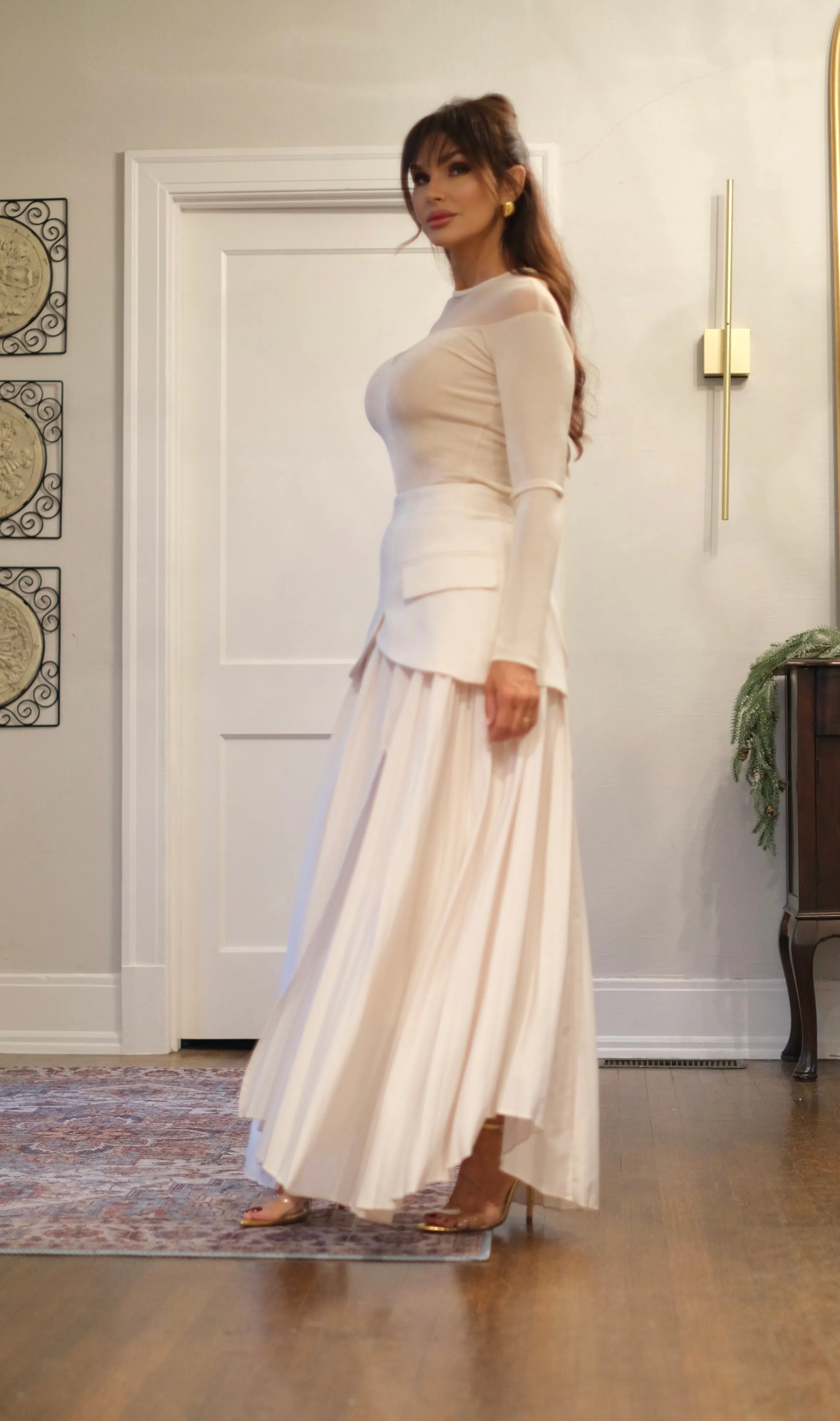 Ivy Ivory Pleated Asymmetrical Skirt