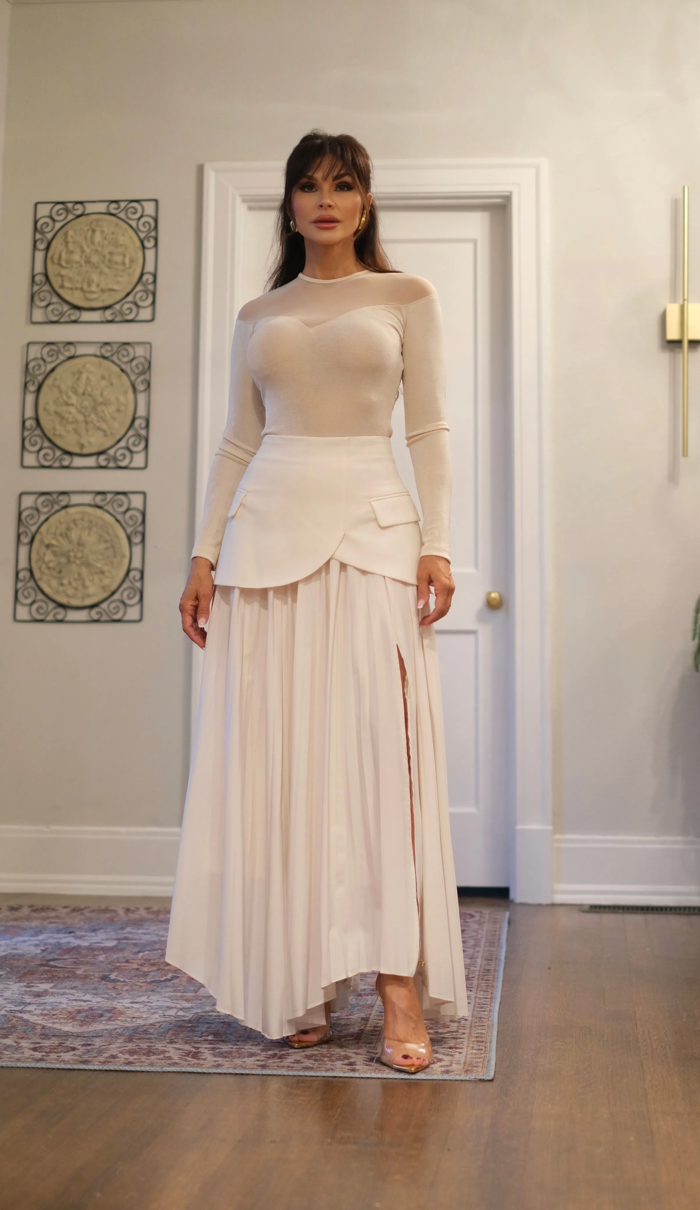 Ivy Ivory Pleated Asymmetrical Skirt