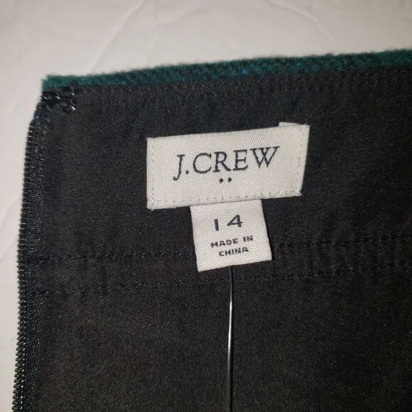 J. CREW Green Tartan Plain Wool Skirt Womens Size 14 NEW
