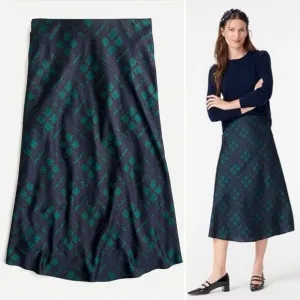 J. Crew Pull-On Matte Satin Slip Midi Skirt Black Watch Tartan Size Small NWT