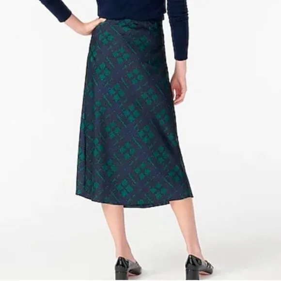 J. Crew Pull-On Matte Satin Slip Midi Skirt Black Watch Tartan Size Small NWT