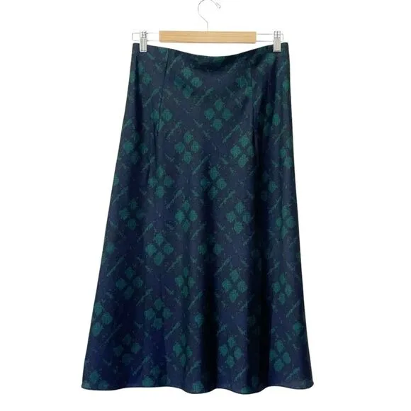 J. Crew Pull-On Matte Satin Slip Midi Skirt Black Watch Tartan Size Small NWT