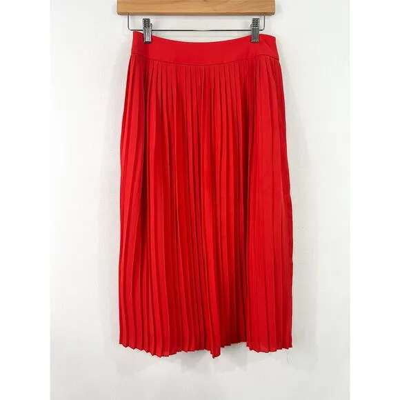 J. Crew Red Midi Pleated Skirt 0 Holiday Festive Valentines Date Night Chiffon