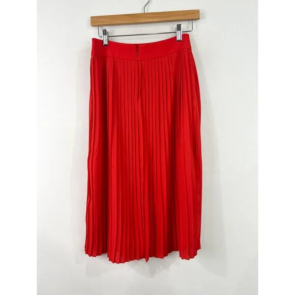 J. Crew Red Midi Pleated Skirt 0 Holiday Festive Valentines Date Night Chiffon