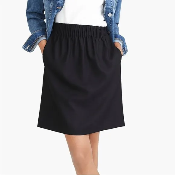 J Crew Wool Blend Sidewalk Skirt Pleated Ruched Elastic Mini Skirt w/ Pockets