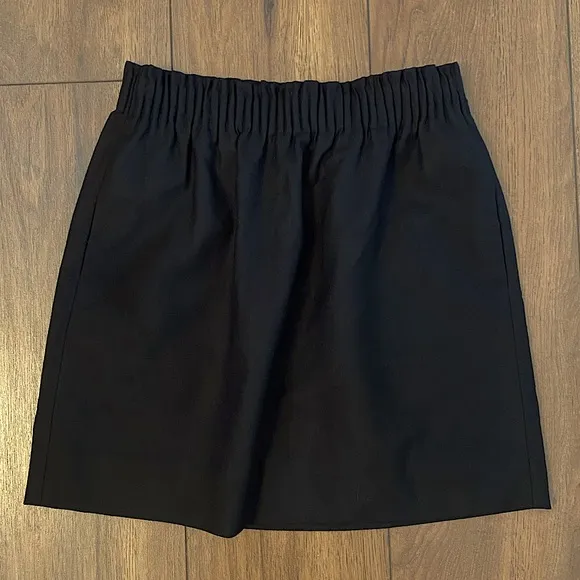 J Crew Wool Blend Sidewalk Skirt Pleated Ruched Elastic Mini Skirt w/ Pockets