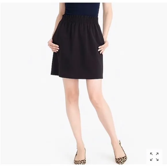 J Crew Wool Blend Sidewalk Skirt Pleated Ruched Elastic Mini Skirt w/ Pockets