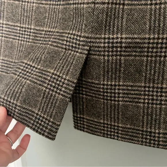 J. Crew Wool / Cashmere Blend Tartan Tweed Brown, Tan &amp; Navy Pencil Skirt