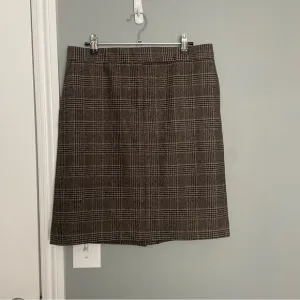 J. Crew Wool / Cashmere Blend Tartan Tweed Brown, Tan &amp; Navy Pencil Skirt