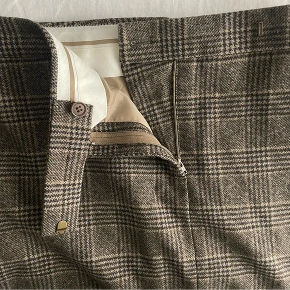 J. Crew Wool / Cashmere Blend Tartan Tweed Brown, Tan &amp; Navy Pencil Skirt