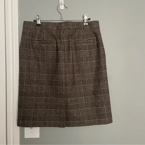 J. Crew Wool / Cashmere Blend Tartan Tweed Brown, Tan &amp; Navy Pencil Skirt