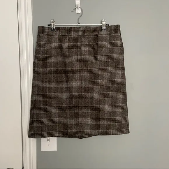 J. Crew Wool / Cashmere Blend Tartan Tweed Brown, Tan &amp; Navy Pencil Skirt