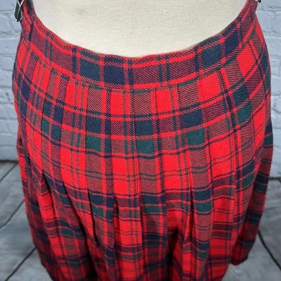 James Dalgliesh Red Plaid Tartan Scottish Kilt Pleated Wrap Skirt Size 12 UK