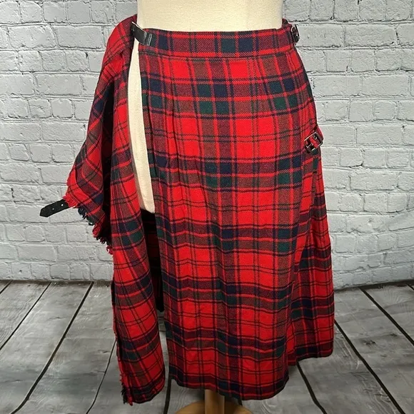 James Dalgliesh Red Plaid Tartan Scottish Kilt Pleated Wrap Skirt Size 12 UK