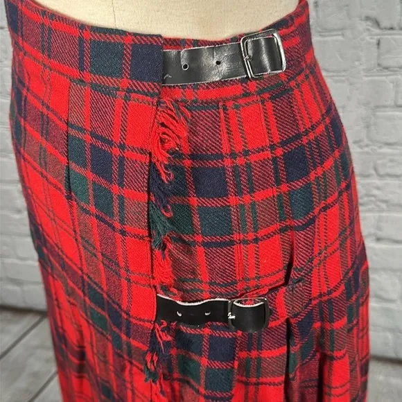 James Dalgliesh Red Plaid Tartan Scottish Kilt Pleated Wrap Skirt Size 12 UK