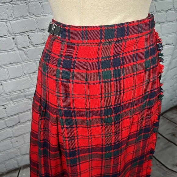 James Dalgliesh Red Plaid Tartan Scottish Kilt Pleated Wrap Skirt Size 12 UK