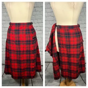 James Dalgliesh Red Plaid Tartan Scottish Kilt Pleated Wrap Skirt Size 12 UK