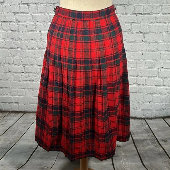 James Dalgliesh Red Plaid Tartan Scottish Kilt Pleated Wrap Skirt Size 12 UK