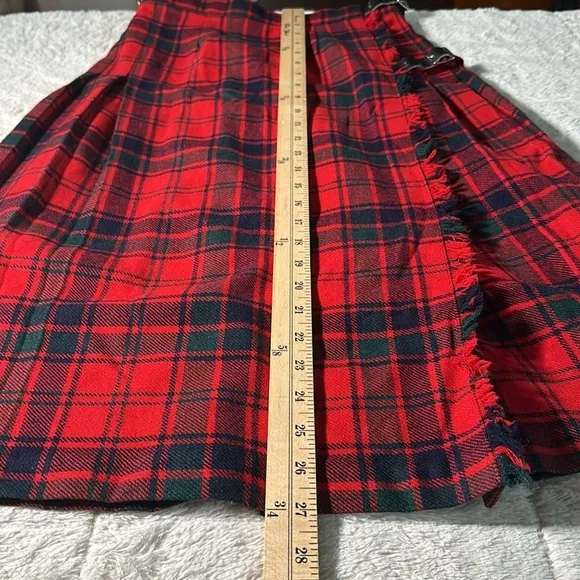 James Dalgliesh Red Plaid Tartan Scottish Kilt Pleated Wrap Skirt Size 12 UK